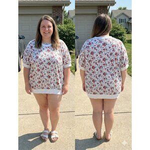 Vintage 90s Classic Essentials Floral Cottagecore Short Sleeve Top Plus Size 26